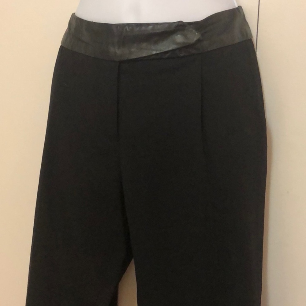 Milly Black Wool Pants w/ Black Leather Faux Belt - Picture 3 of 8